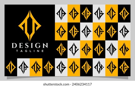 Set of sharp abstract rhombus letter T TT logo design