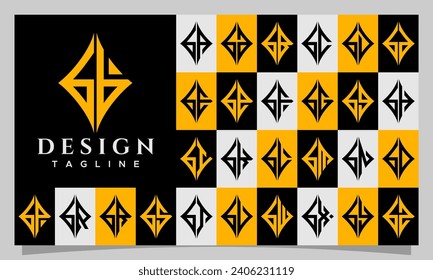 Set of sharp abstract rhombus lowercase letter B BB logo