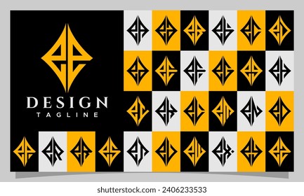 Set of sharp abstract rhombus lowercase letter E EE logo