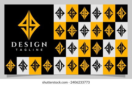 Set of sharp abstract rhombus lowercase letter G GG logo, number 9 99 design