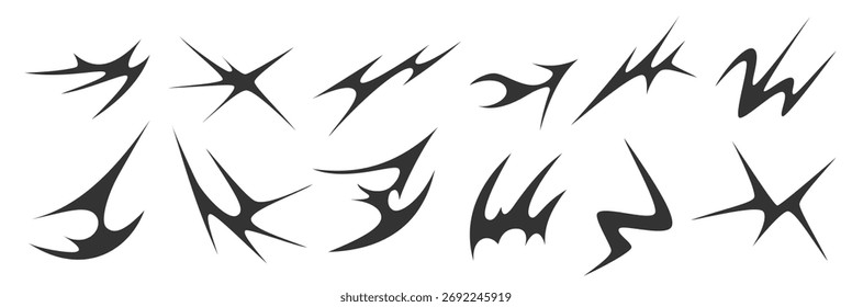 Conjunto de formas pontiagudas abstratas afiadas no estilo estético Y2K