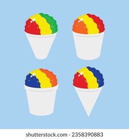 Set of shaved ice on cones modern vector illustration