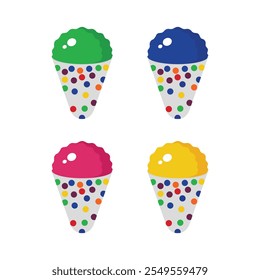 Set of shaved ice on cones vector illustration