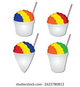 Set of shaved ice on cones design modern vector illustration