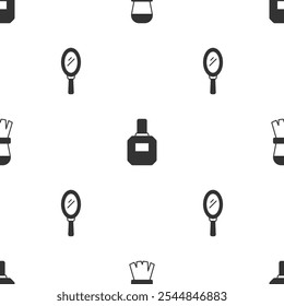 Set Shaving brush, Aftershave and Hand mirror on seamless pattern. Vector