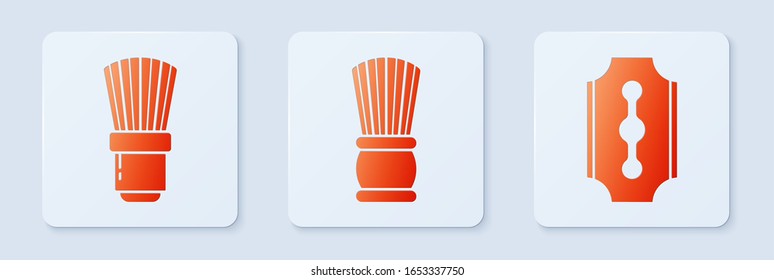 Set Shaving brush, Shaving brush and Blade razor. White square button. Vector