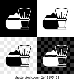 Set Shaving brush with foam icon isolated on black and white, transparent background. Barbershop symbol.  Vector