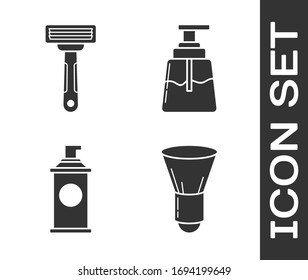 Set Shaving brush, Shaving razor, Shaving gel foam and Aftershave icon. Vector