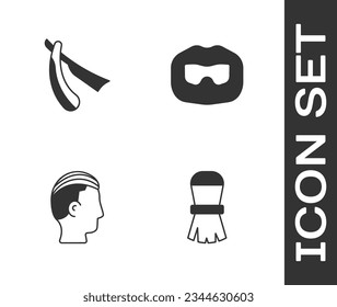 Set Shaving brush, Straight razor, Hairstyle for men and Mustache and beard icon. Vector