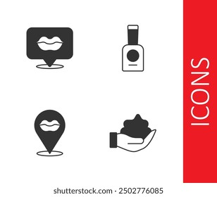 Set Shaving foam on hand, Smiling lips,  and Bottle of nail polish icon. Vector