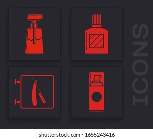Set Shaving gel foam, Cream or lotion cosmetic tube, Aftershave and Barbershop with razor icon. Vector