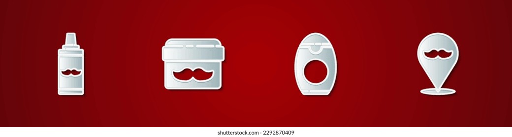 Set Shaving gel foam, Cream or lotion cosmetic jar, Bottle of shampoo and Barbershop icon. Vector