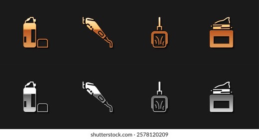 Set Shaving gel foam, Electrical hair clipper, Dustpan and Cream cosmetic jar icon. Vector