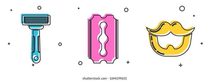 Set Shaving razor, Blade razor and Mustache and beard icon. Vector