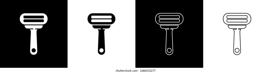 Ajuste el icono de afeitar aislado en fondo blanco y negro. Ilustración vectorial
