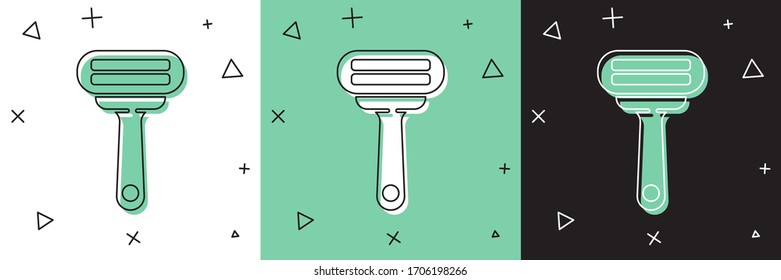 Set Rasierapparat-Symbol einzeln auf weißem und grünem, schwarzem Hintergrund. Vektorillustration-Illustration
