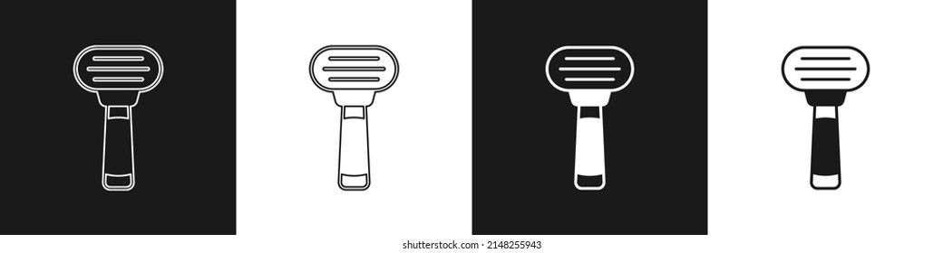Ajuste el icono de la navaja de afeitado aislado en fondo blanco y negro.  Vector