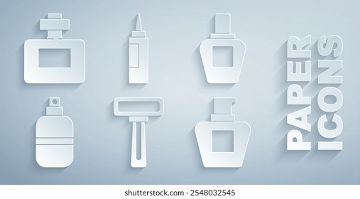 Set Shaving razor, Perfume, Cream lotion cosmetic tube,  and  icon. Vector