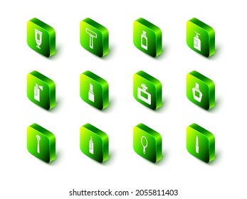 Set Shaving razor, Spray can for hairspray, Cream lotion cosmetic tube, Perfume, Nail file, Hand mirror and  icon. Vector
