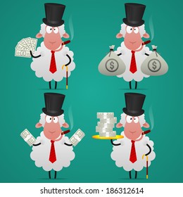 Set sheep banker in different poses