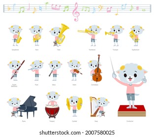 A set of Sheep boy on classical music performances.It's vector art so it's easy to edit.