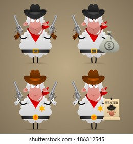 Set sheep cowboy in different poses