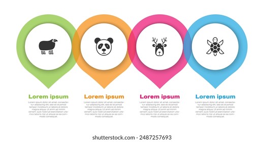 Set Sheep, Cute panda face, Deer head with antlers and Turtle. Business infographic template. Vector