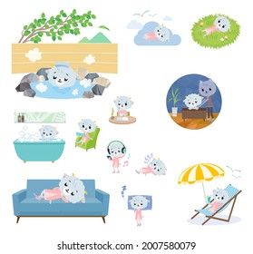 A set of Sheep girl about relaxing.It's vector art so it's easy to edit.