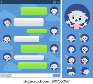A set of Sheep girl with expresses various emotions on the SNS window.It's vector art so it's easy to edit.