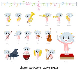 A set of Sheep girl on classical music performances.It's vector art so it's easy to edit.
