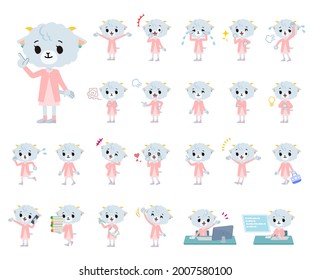 A set of Sheep girl with who express various emotions.It's vector art so easy to edit.