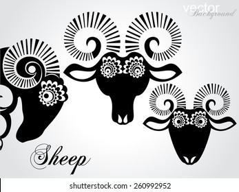 Set of sheep icon isolated on white background. Black and White color. Vector illustration