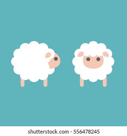 set of sheep icon in side and front, flat design vector