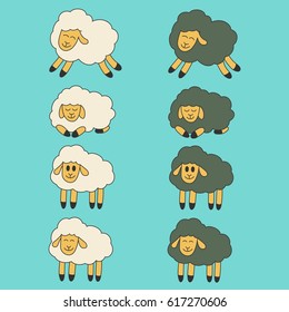 set sheep, line art illustration