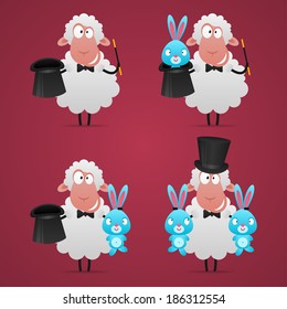 Set sheep magician in different poses