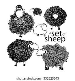 A Set Of Sheep Pen Drawing. Vector