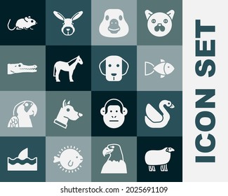 Set Sheep, Swan bird, Fish, Goose, Horse, Crocodile, Rat and Dog icon. Vector