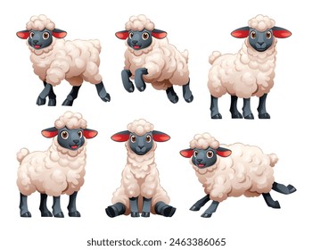 Set of sheep in various poses. Vector cartoon illustration