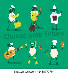 Set of sheeps. Professions vector illustration. Set "Choose your future"