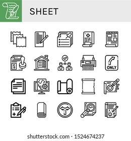 Set of sheet icons. Such as Paper, Notes, Medical report, Script, Contract, Agreement, Shredder, Turn, Note, Paper roll, Paper scroll, Roll, Notepad , sheet icons