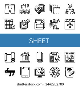 Set of sheet icons such as Trunk, Bingo, Tissue box, Notes, Paper, Music, Agreement, Date, Paper roll, Musical notes, Contract, Roll, Script , sheet