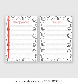 Set of sheet of paper in a4 format with weekly planner and list for notes templates decorated. Printable pages for diary or reminder for task organization, Vector illustration in EPS 10 format