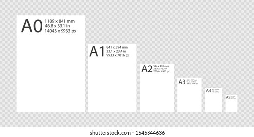 set sheets from A0 to A5 format on a transparent background