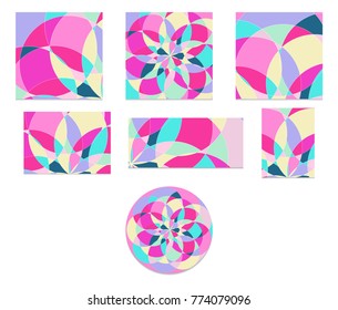 A set of sheets with an abstract pattern with multi-colored parts. Colorful concept for the design of promotional products
