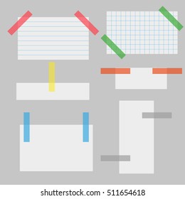 A set of sheets of paper forms attached sticky tape. Stylish vector illustration for web design.
