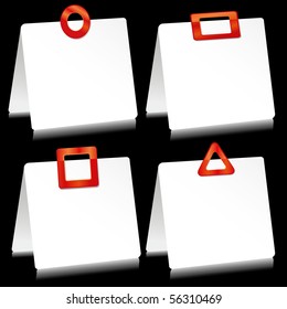 Set of sheets of paper as note pads with  red barrettes, vector illustration