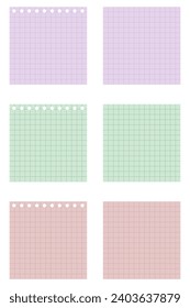 Conjunto de hojas de papel. Desechos de papel. Cortar papel de un cuaderno en una celda. Trozos de papel rotos. Cuaderno escolar. Colorido, vintage, clásico