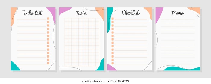 Set of sheets with pattern in trendy color of the 2024 peach fuzz. To do list, note, memo, checklist. Vector illustration for agenda, planners, notebooks, cards and other stationery. Layout A5