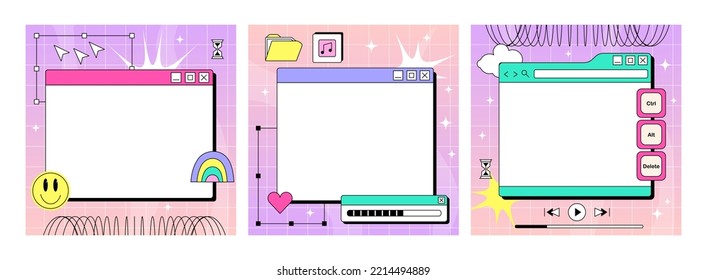 Set von Blättern zum Schreiben im y2k-Stil. Retro-Schnittstelle eines alten Computers mit einer hellen Farbe. Retro-Welle
