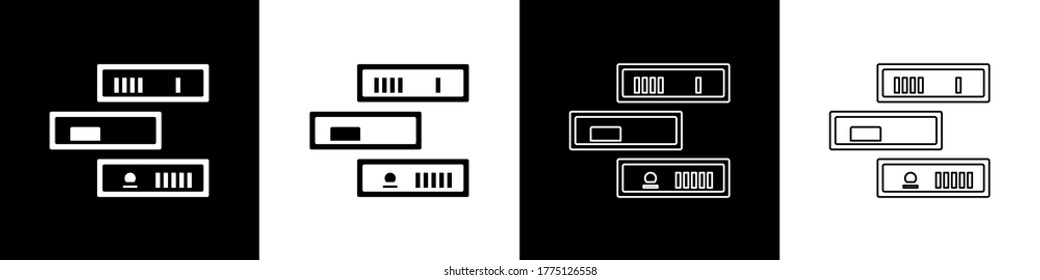 Set Shelf with books icon isolated on black and white background. Shelves sign.  Vector Illustration
